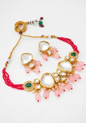 Pink Kundan Alloy Necklace Set
