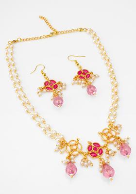 Pink Pearl Alloy Necklace Set