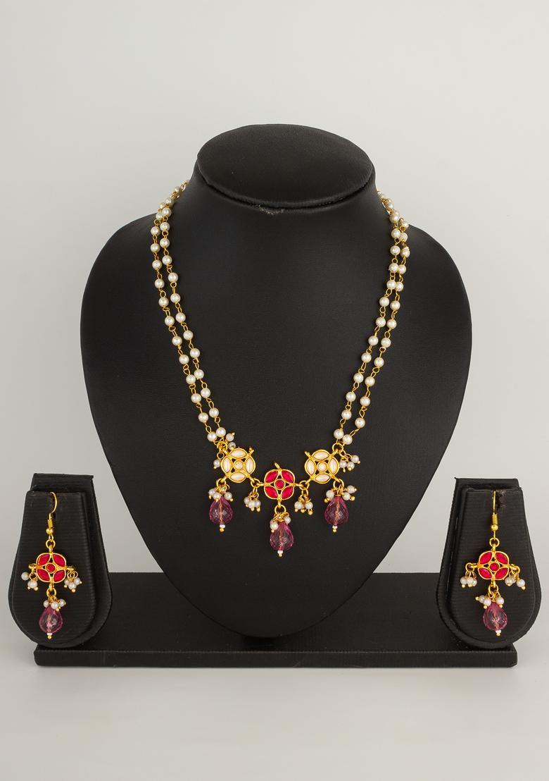 Pink Pearl Alloy Necklace Set - Indya