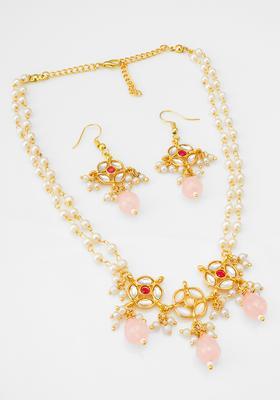 Peach Pearl Alloy Necklace Set