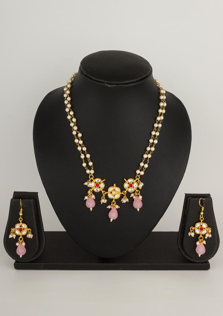 Peach Pearl Alloy Necklace Set - Indya