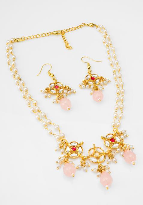 Peach Pearl Alloy Necklace Set
