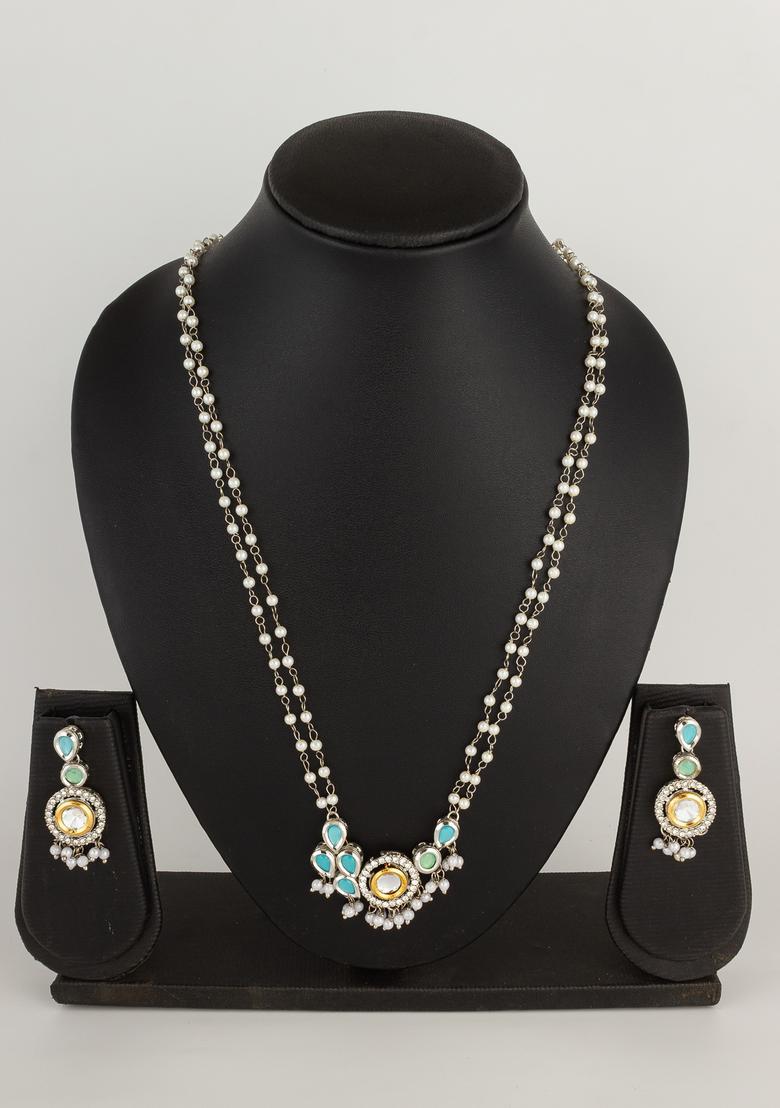 Silver Pearl Alloy Necklace Set - Indya