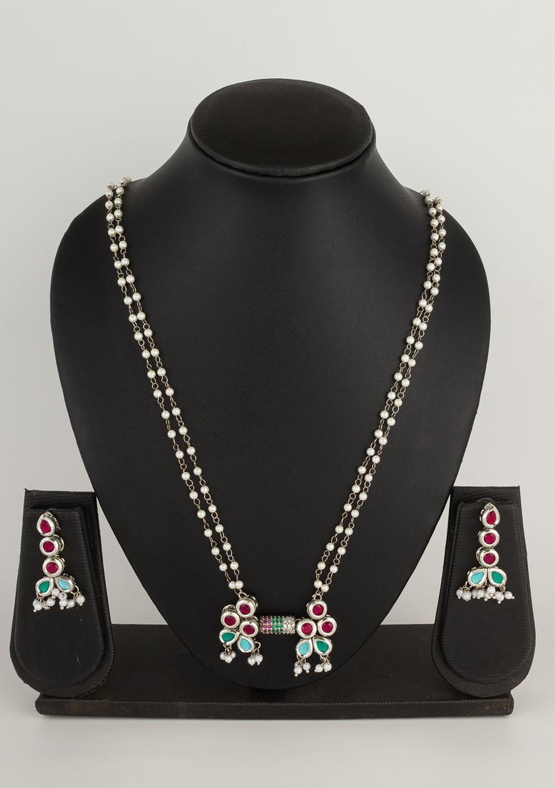 Silver Pearl Alloy Necklace Set - Indya