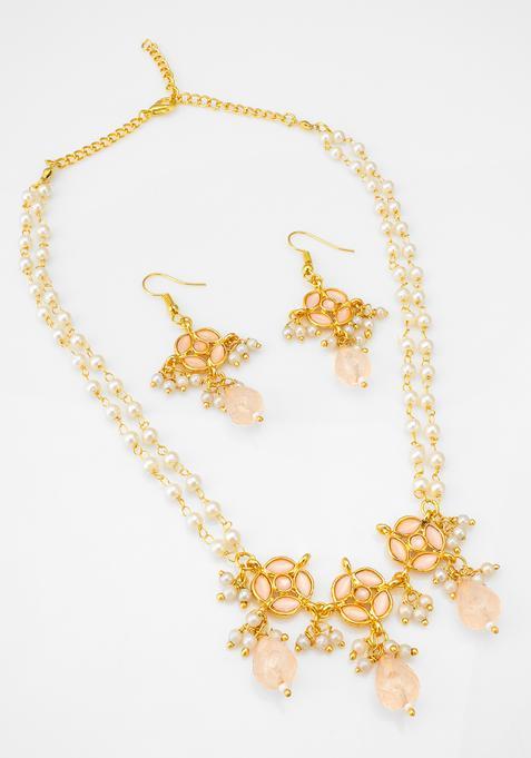 Peach Pearl Alloy Necklace Set