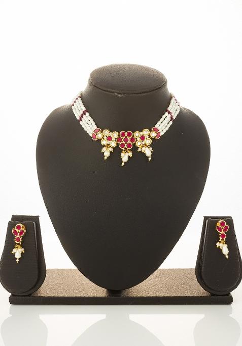 Pink Alloy Chokar Necklace Set