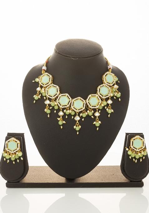 Green Alloy Chokar Necklace Set