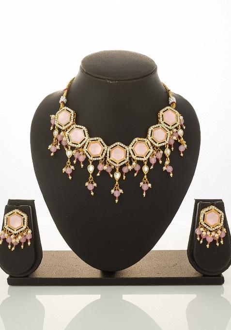 Pink Alloy Chokar Necklace Set