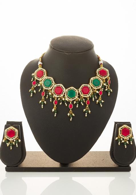 Multicolor Alloy Chokar Necklace Set
