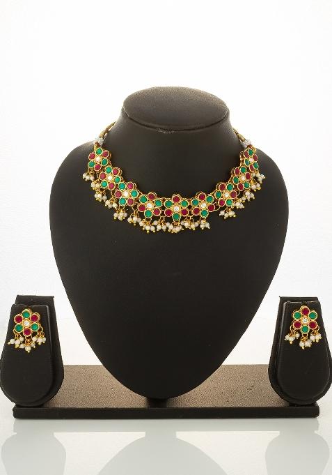 Multicolor Alloy Chokar Necklace Set