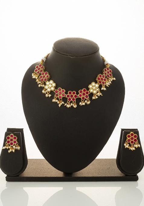 Red Alloy Chokar Necklace Set