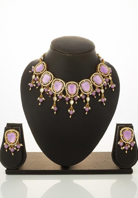 Purple Alloy Chokar Necklace Set