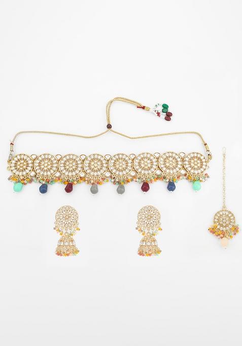 Multicolor Alloy Chokar Necklace Set