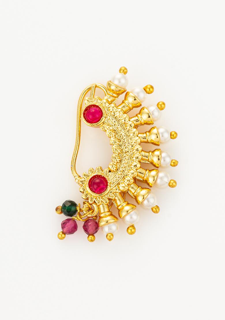 Golden Brass Alloy Nose Pin - Indya