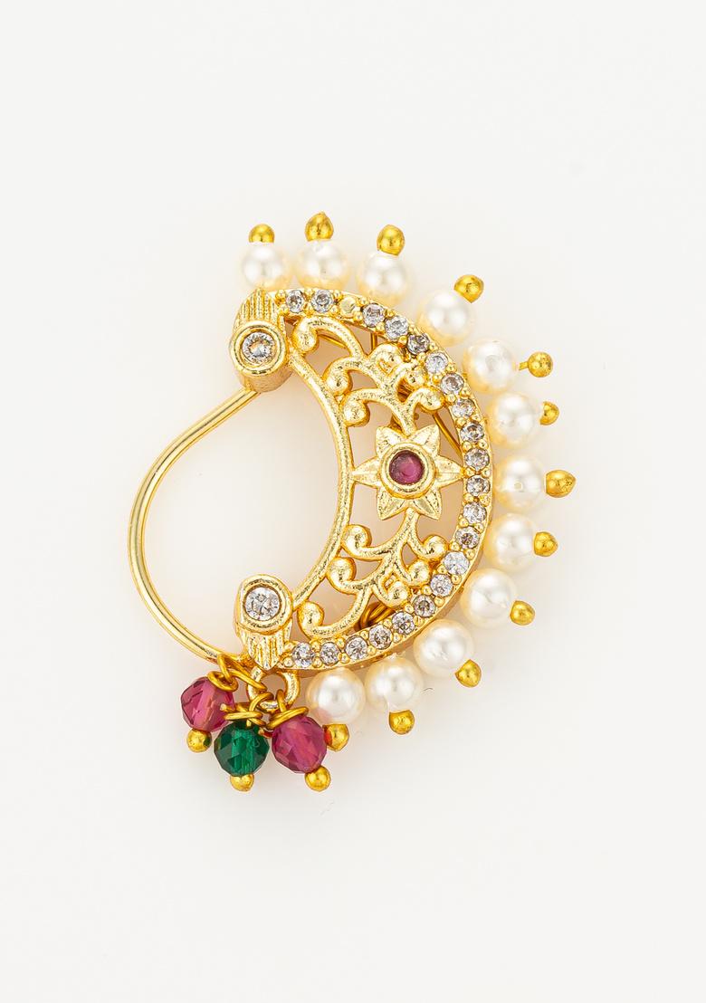 Golden Alloy Nose Pin - Indya