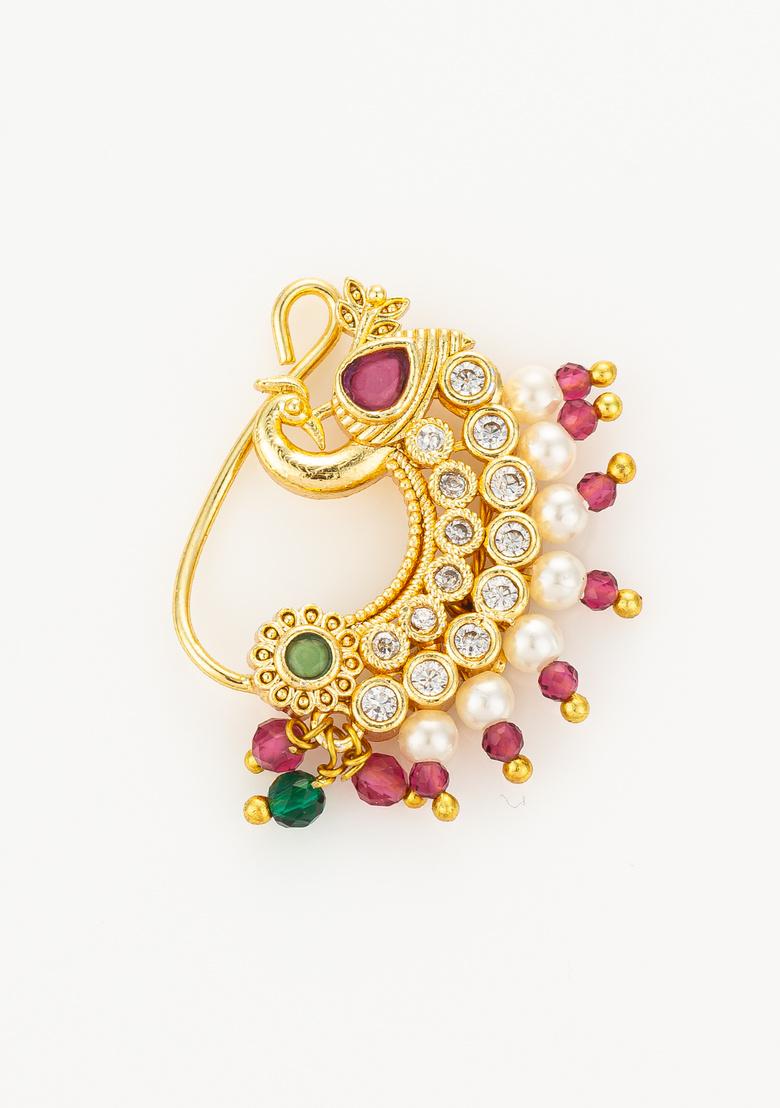 Golden Alloy Nose Pin - Indya