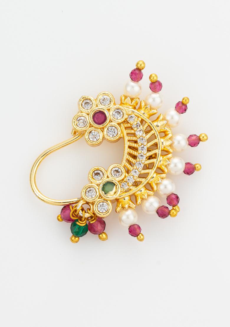 Golden Alloy Nose Pin - Indya