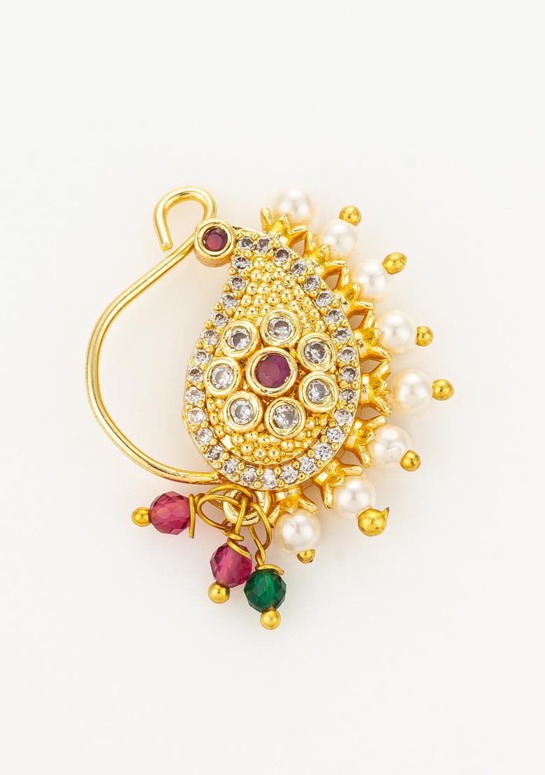 Golden Alloy Nose Pin - Indya