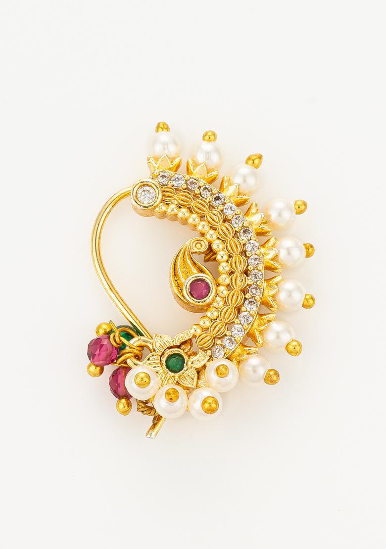 Golden Alloy Nose Pin - Indya