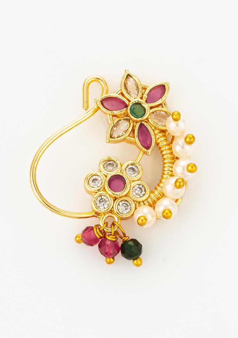 Golden Alloy Nose Pin - Indya