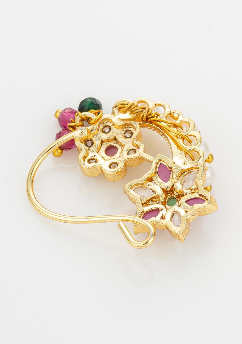 Golden Alloy Nose Pin - Indya