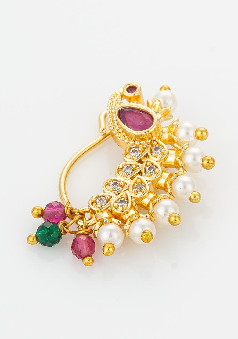 Golden Base Metal Nose Pin - Indya