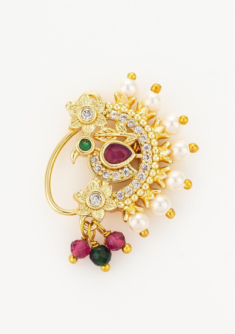 Golden Alloy Nose Pin - Indya