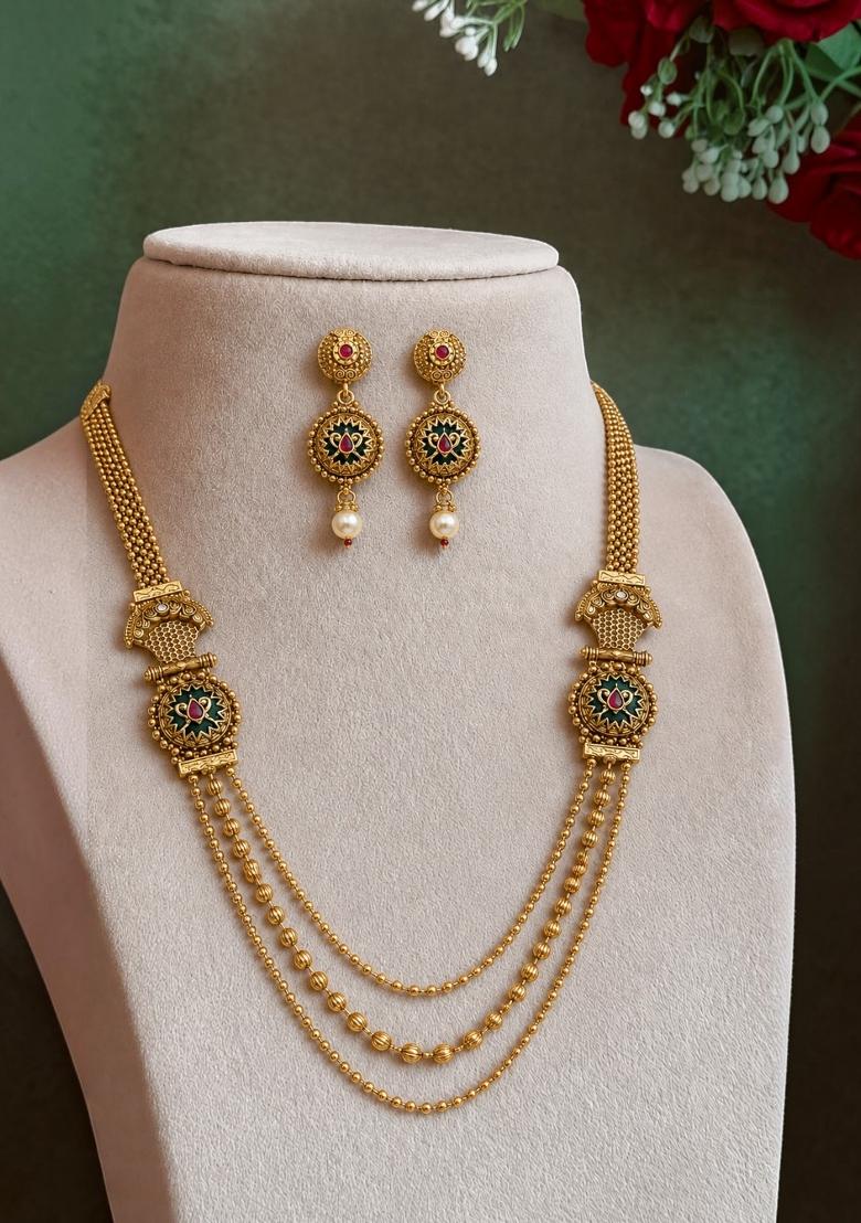 Gold Alloy Necklace Set - Indya