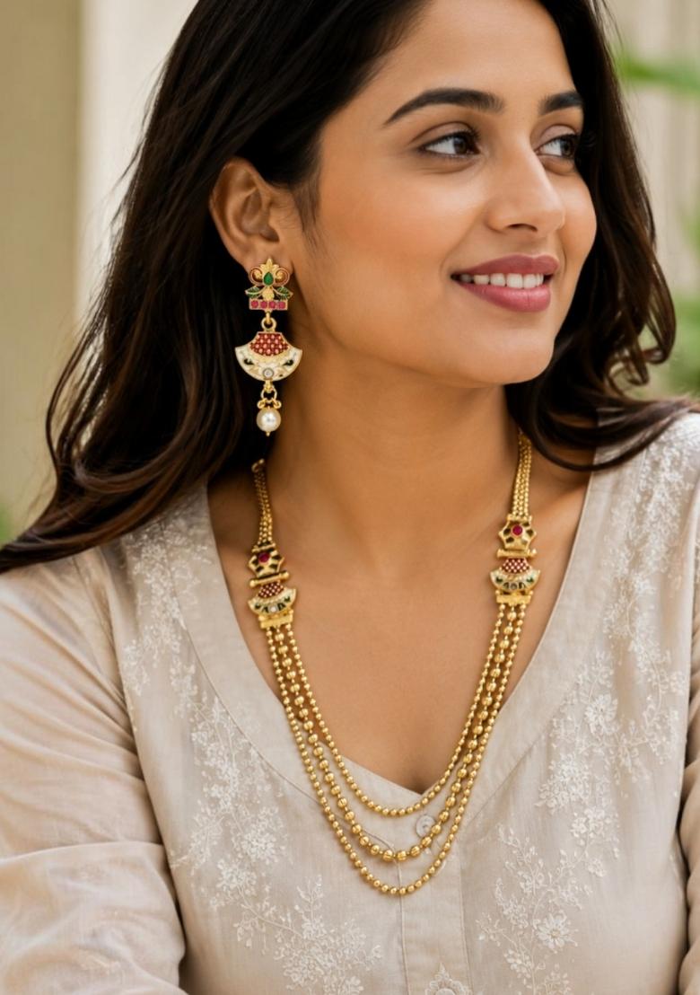 Gold Alloy Necklace Set - Indya