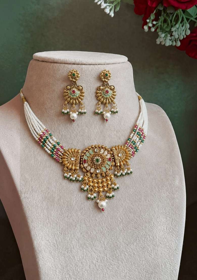 Gold Alloy Necklace Set - Indya
