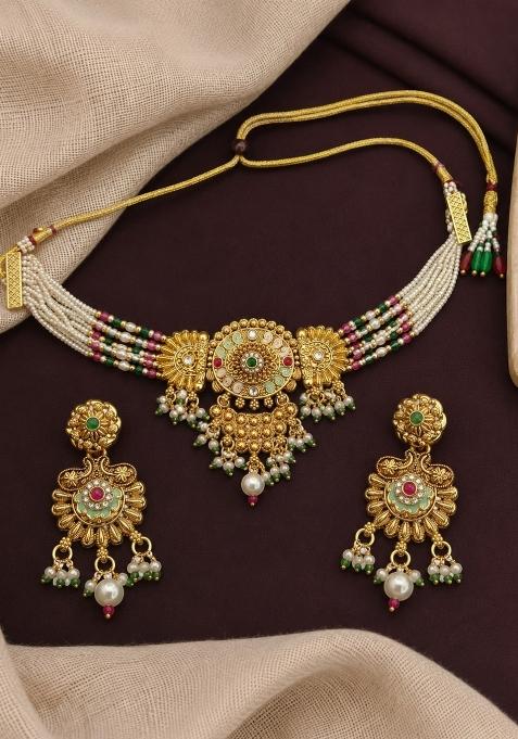 Gold Alloy Necklace Set