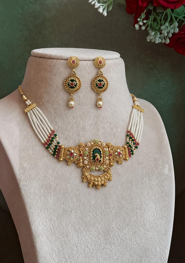 Gold Alloy Necklace Set - Indya