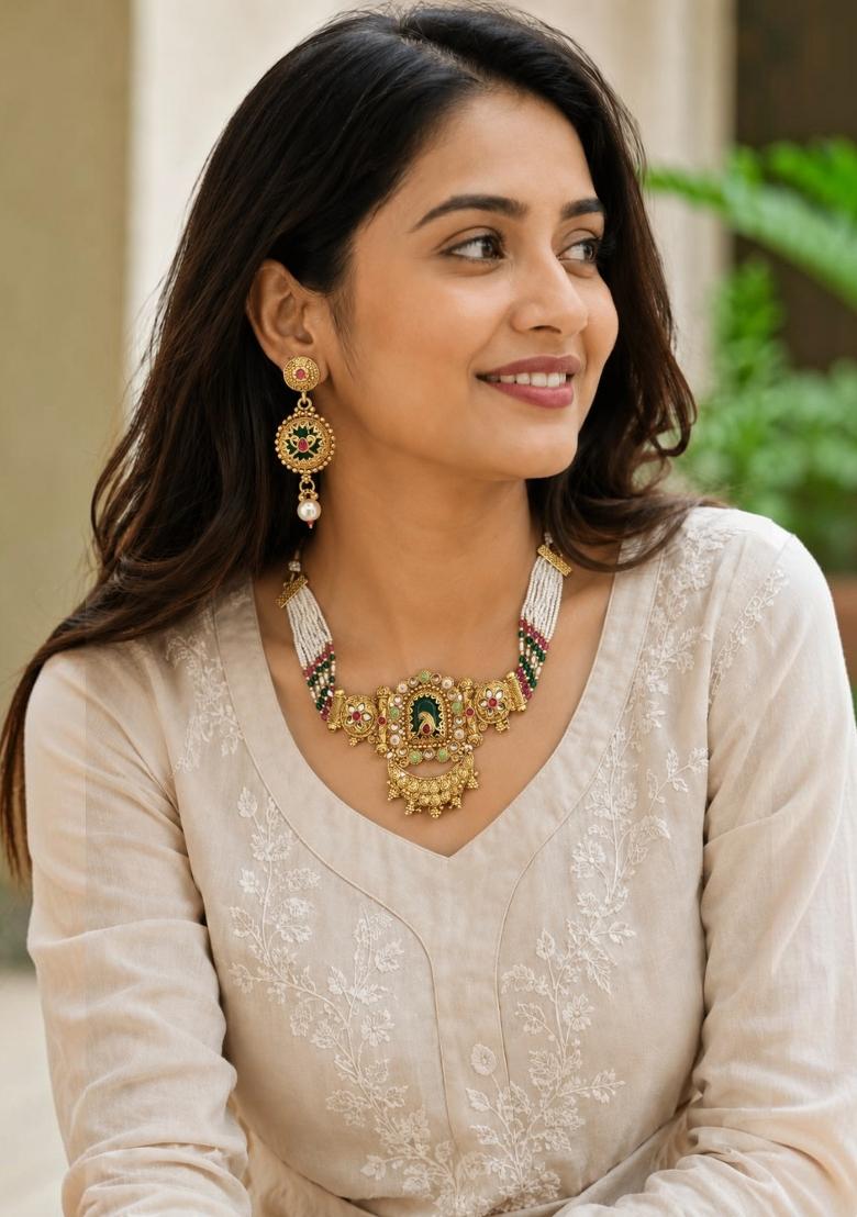 Gold Alloy Necklace Set - Indya