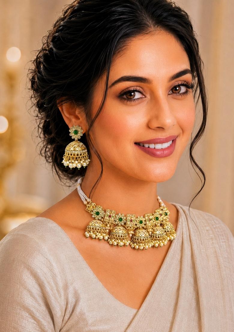 Gold Alloy Necklace Set - Indya