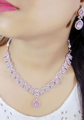 Silver Plated American Diamond Stone Studded Jewellery Set