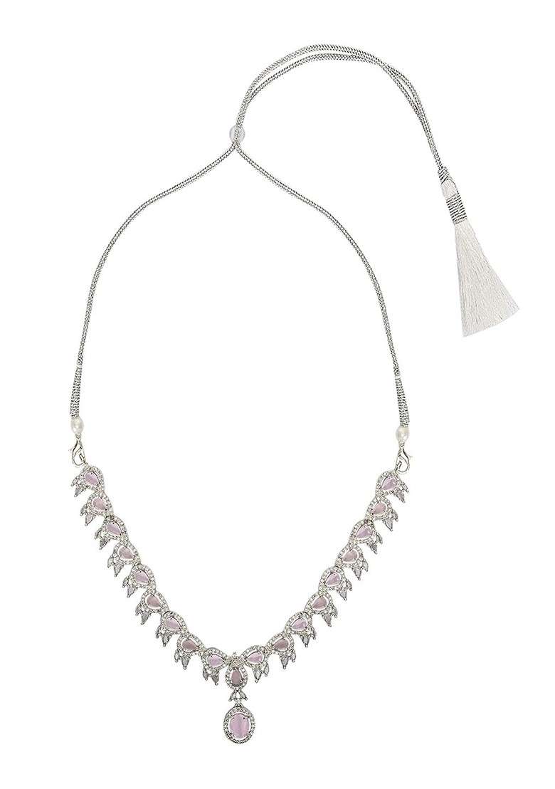 Silver Plated American Diamond Stone Studded Jewellery Set - Indya