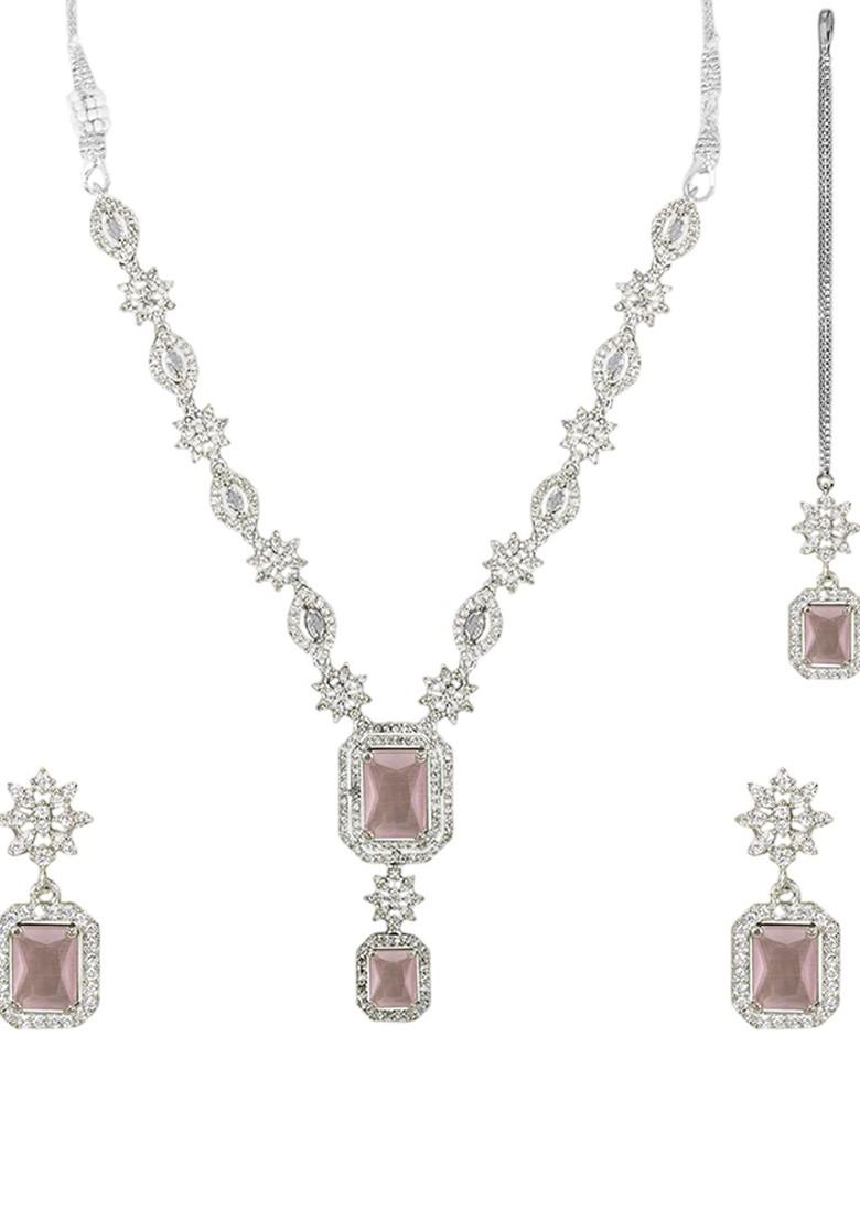 Silver Plated American Diamond Stone Studded Jewellery Set
