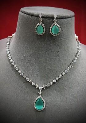 Silver Plated American Diamond Stone Studded Jewellery Set