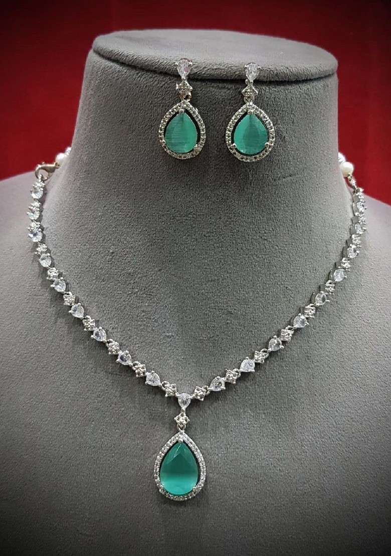 Silver Plated American Diamond Stone Studded Jewellery Set - Indya