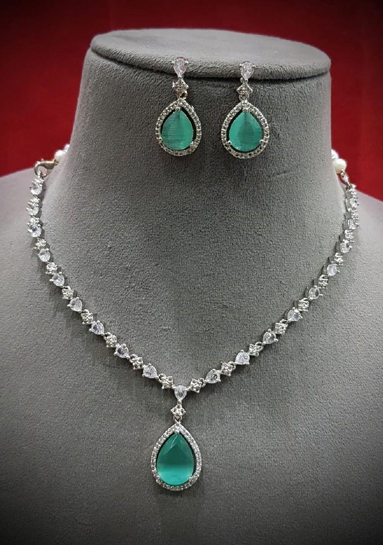 Silver Plated American Diamond Stone Studded Jewellery Set