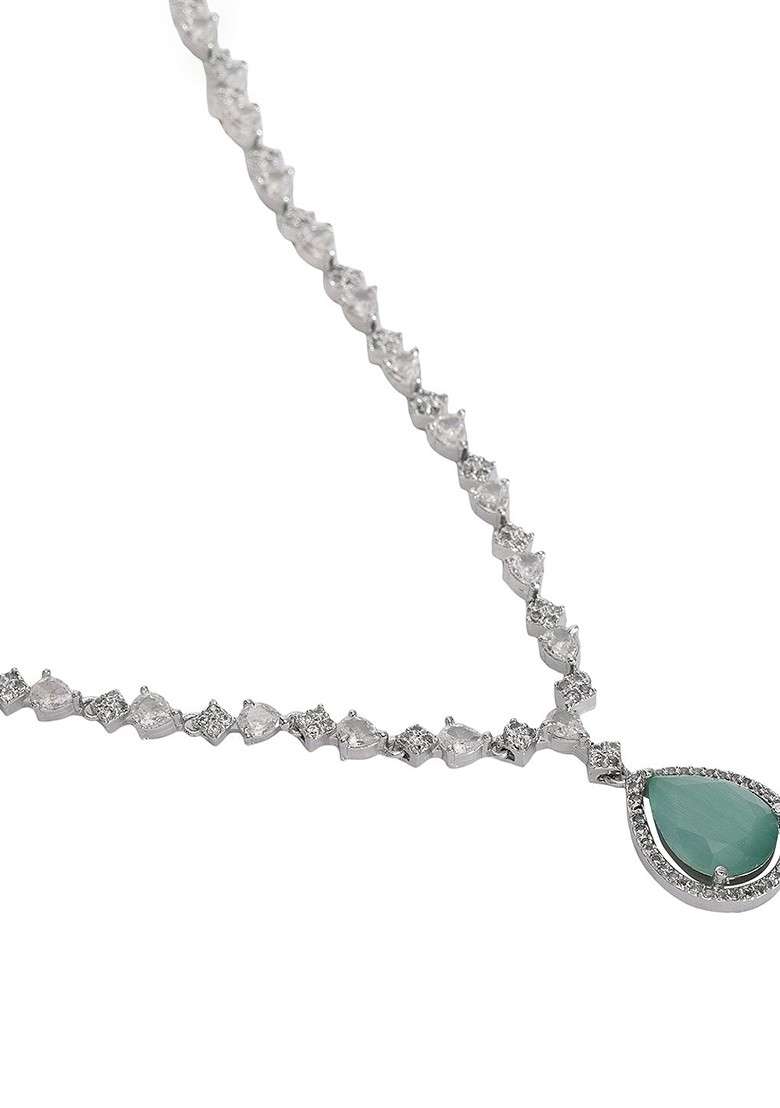 Silver Plated American Diamond Stone Studded Jewellery Set - Indya