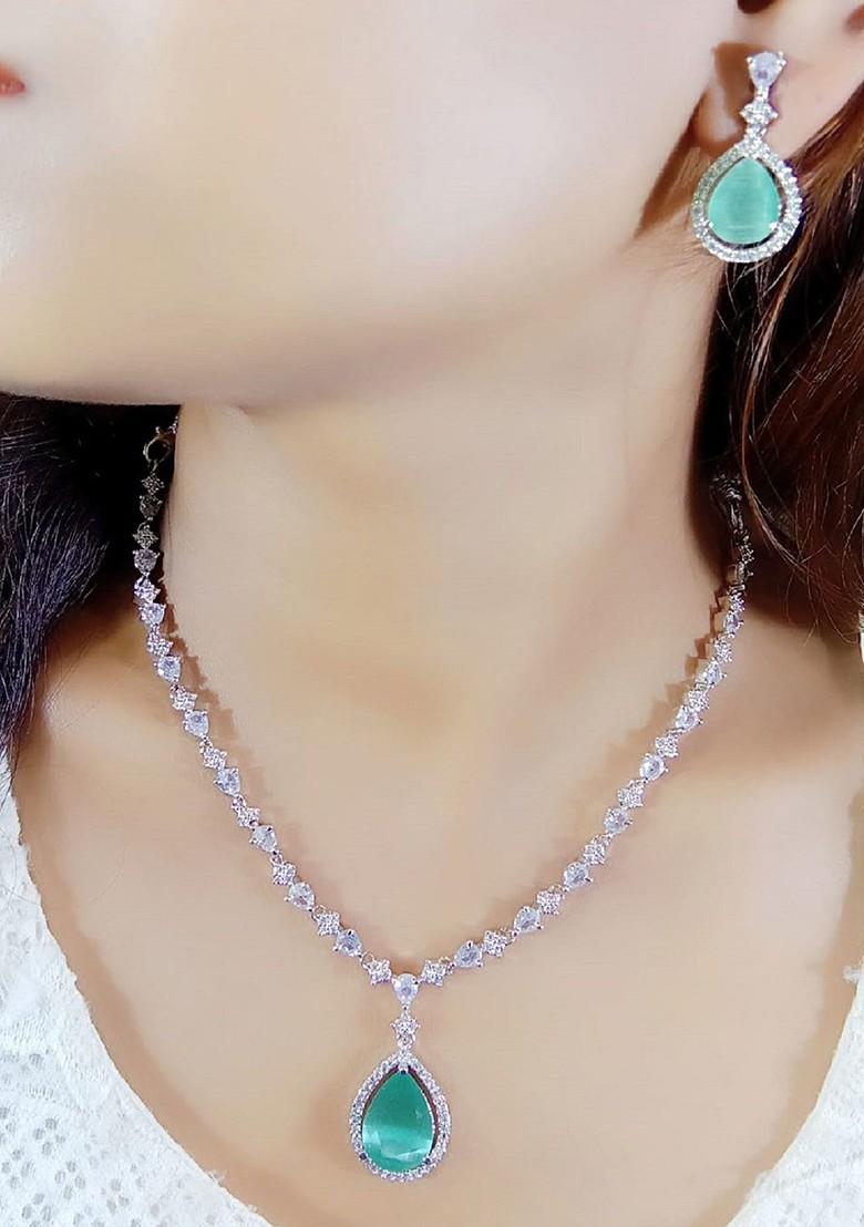 Silver Plated American Diamond Stone Studded Jewellery Set