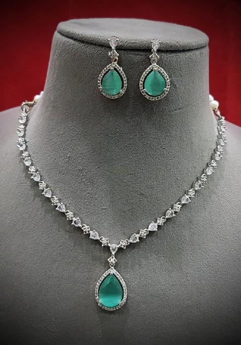 Silver Plated American Diamond Stone Studded Jewellery Set