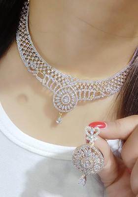 Silver Plated American Diamond Studded Elegant Jewellery Set