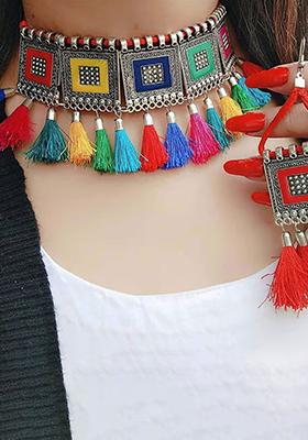 Multicolor Square Tassel Long Necklace For Women