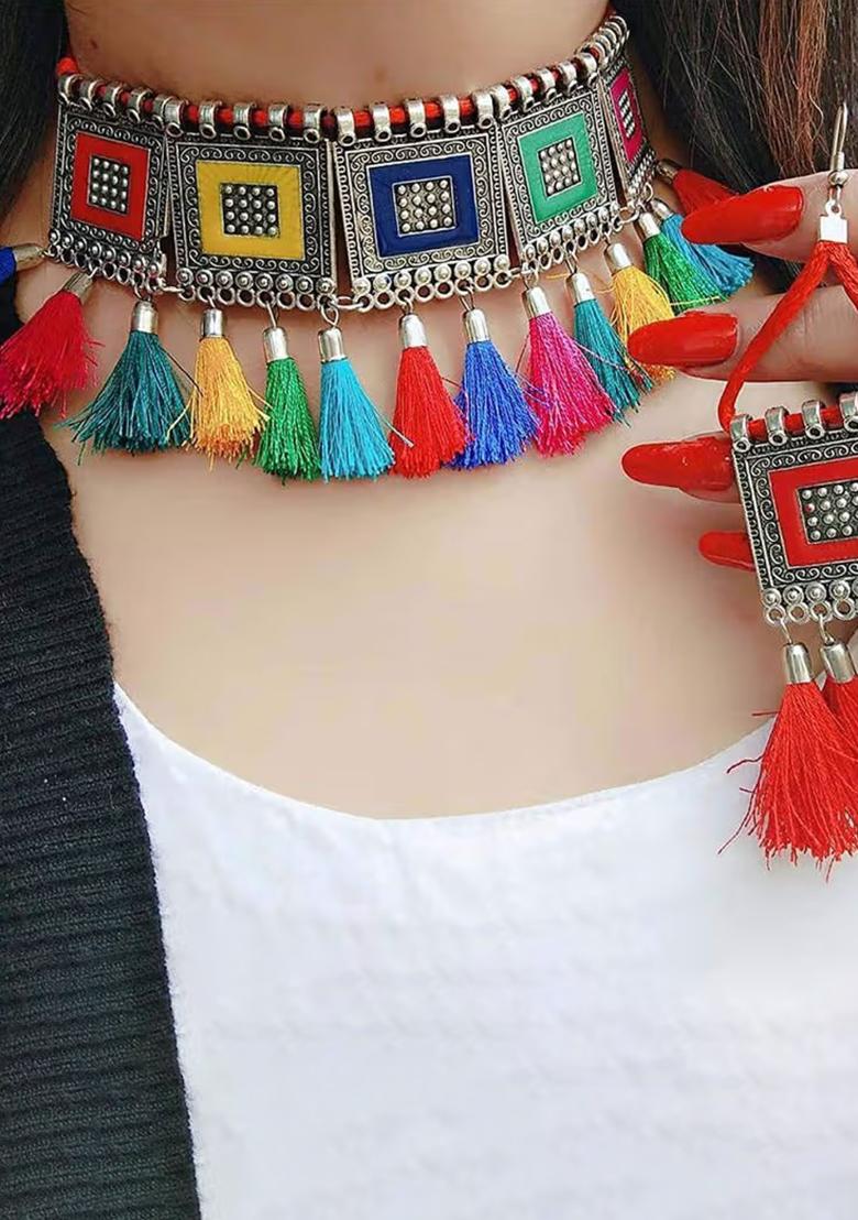 Multicolor Square Tassel Long Necklace For Women