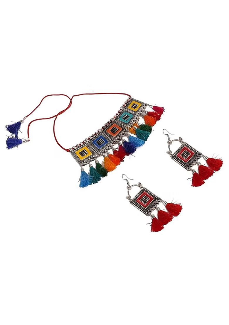 Multicolor Square Tassel Long Necklace For Women