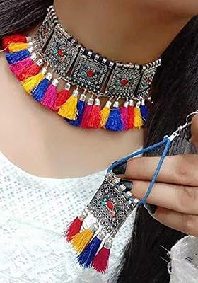 Black And Multicolorcolor Tassel Long Necklace For Women