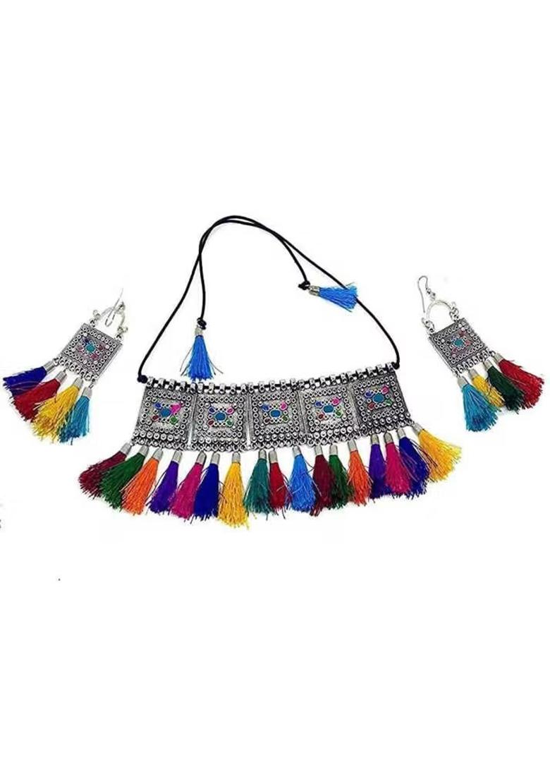 Black And Multicolorcolor Tassel Long Necklace For Women