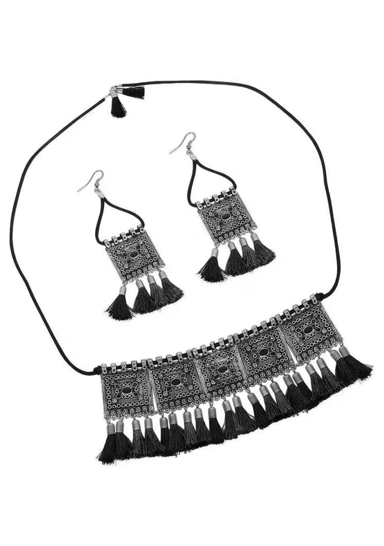 Black And Multicolorcolor Tassel Long Necklace For Women